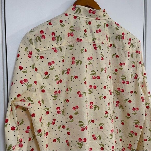 Erztiay Cherry print button down long sleeve top - Picture 3 of 6